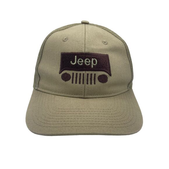 Jeep Embroidered Beige Brown Trucker Snapback Hat - Picture 1 of 3